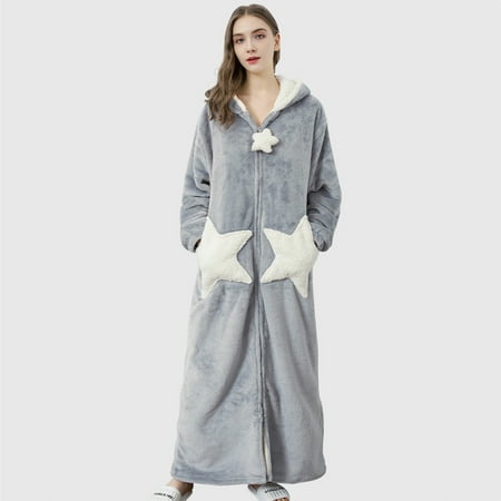 

JNGSA Womens Robes Long Lounge Sets For Women Womens Splice Hooded Thicken Coral Robe Pocket Bathrobe Sleepwear Pajamas Clearance