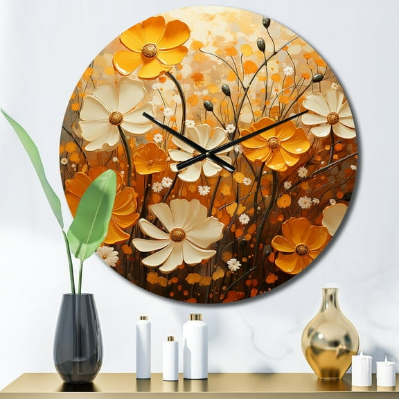 Designart "A Melody of Gold The Marigold s Beauty IV" Floral Oversized Wall Clock