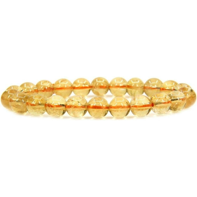 Bracelet Extensible Unisexe en Perles Rondes de 8 mm en Pierre Précieuse de Citrine AA Naturelle 7 Pouces