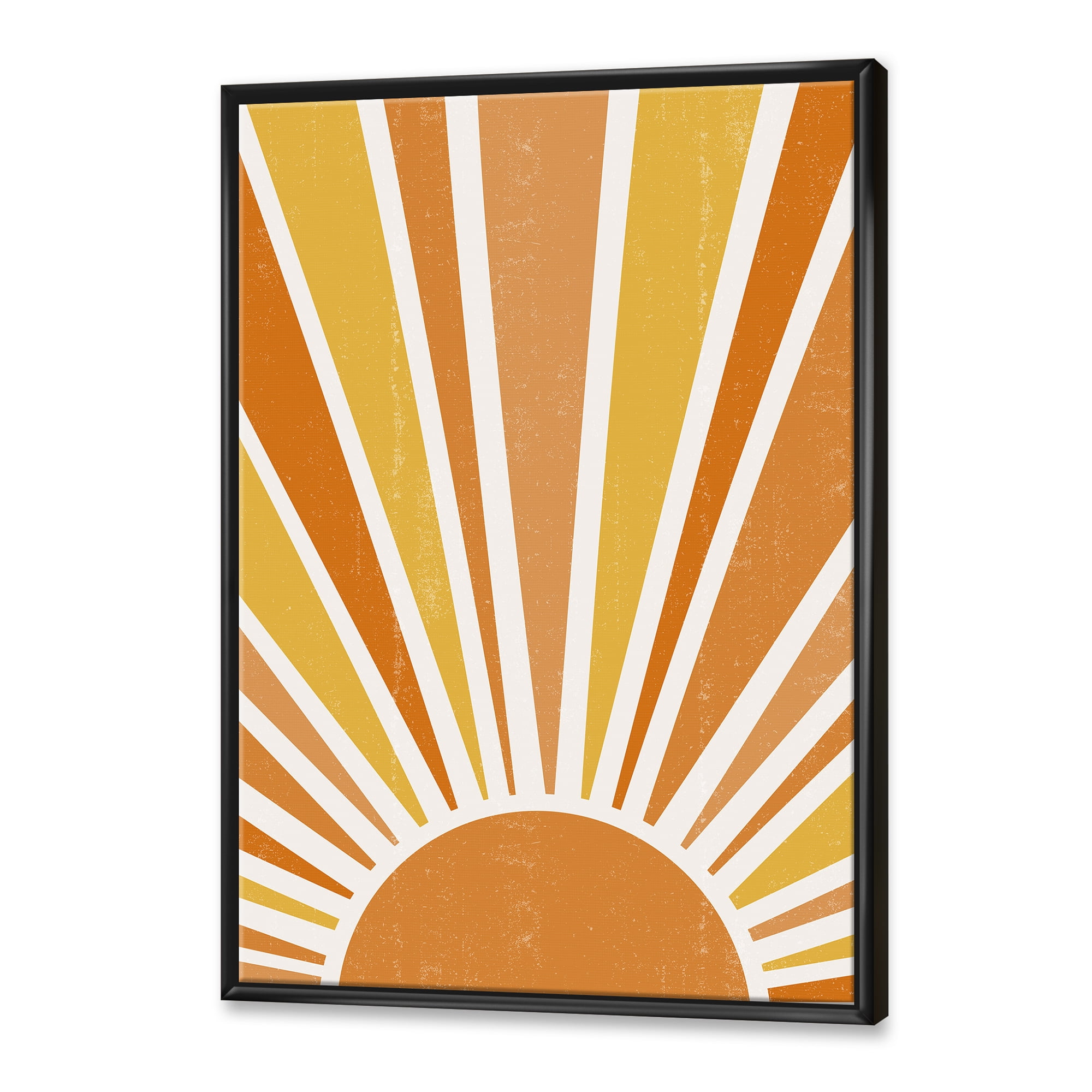 Designart 'Minimal Bright Shining Orange Sun Rays II' Modern Framed Canvas Wall Art Print