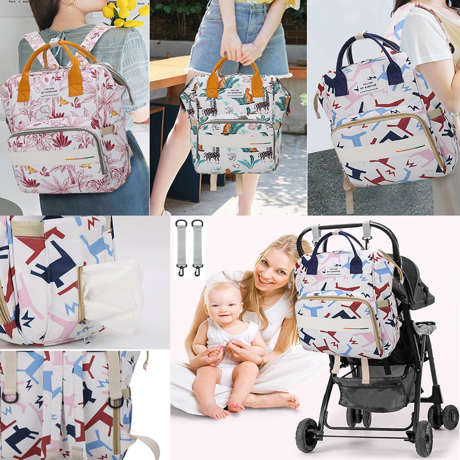 Baoyun Diaper Bag Backpack, Large Baby Bag for Boys Girls, Waterproof Travel Back Pack with Stroller Straps, Multi-function Back Pack for Mom Dad