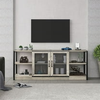 Whizmax Industrial Grey TV Stand for 65 inch TV, TV Console Table with Mesh Door and Storage, for Bedroom, Living Room