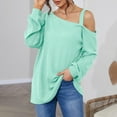 thumbnail image 2 of MIUOWANP Sweatshirt for Women Crewneck Fashion Women's Solid Color Strapless Long Sleeve Pullover Loose Sweater Mint Green 1XL, 2 of 5