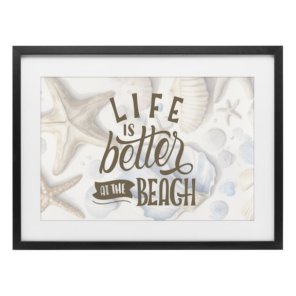 Stupell Industries Coastal Better At Beach Seashells Black Framed Print Under Glass, 20 x 14, by Kim Allen