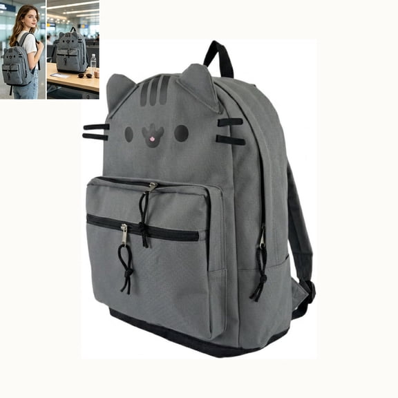 Cute Cat Backpack for Women Casual Animal Design Travel Daypack Lightweight Rucksack, Lightweight Rucksack for Work Daily City Commute (Dark gray)