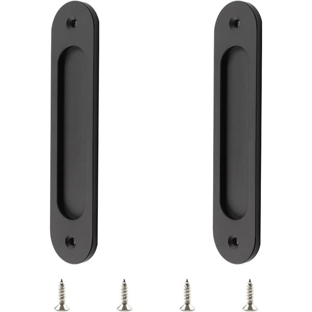 Oval Sliding Door Pulls, 2pcs Matte Black Flush Pull Aluminum Alloy