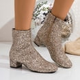 thumbnail image 4 of Women's Sparkly Sequin Dress Boots Glitter Leather Chunky Low Heel Mid Calf Short Ankle Booties for Christmas Wedding Party Gold Size 8.5, 4 of 7