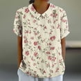 thumbnail image 2 of JTZGDY Plus Size Women Linen Shirts Dressy Casual Floral Printed Summer Short Sleeve Oversized Lapel Collared Round Neck Graphic T-Shirts Top Loose Fit Business Work Tunic Blouse Multicolor#02 L, 2 of 7