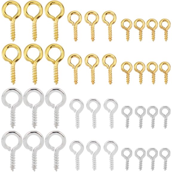 1 Box 600Pcs 6 Styles Small Eye Pins Screw Eye Hooks Bulk Iron Hypoallergenic Threaded Clasps Tiny Mini Peg Bails Silver Eyelet Hooks for Jewelry Making Supplies Half Drilled Beads DIY Craft