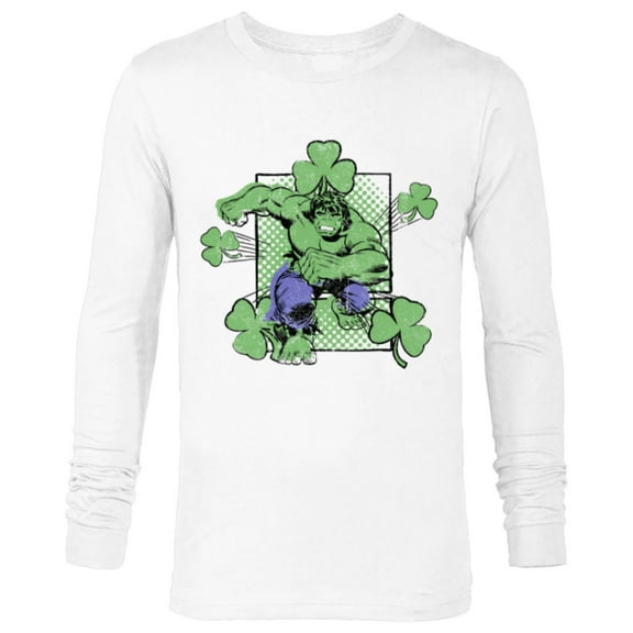 Marvel Incredible Hulk St. Patrick's Day Shamrock - Long Sleeve T-Shirt for Men - Customized-White