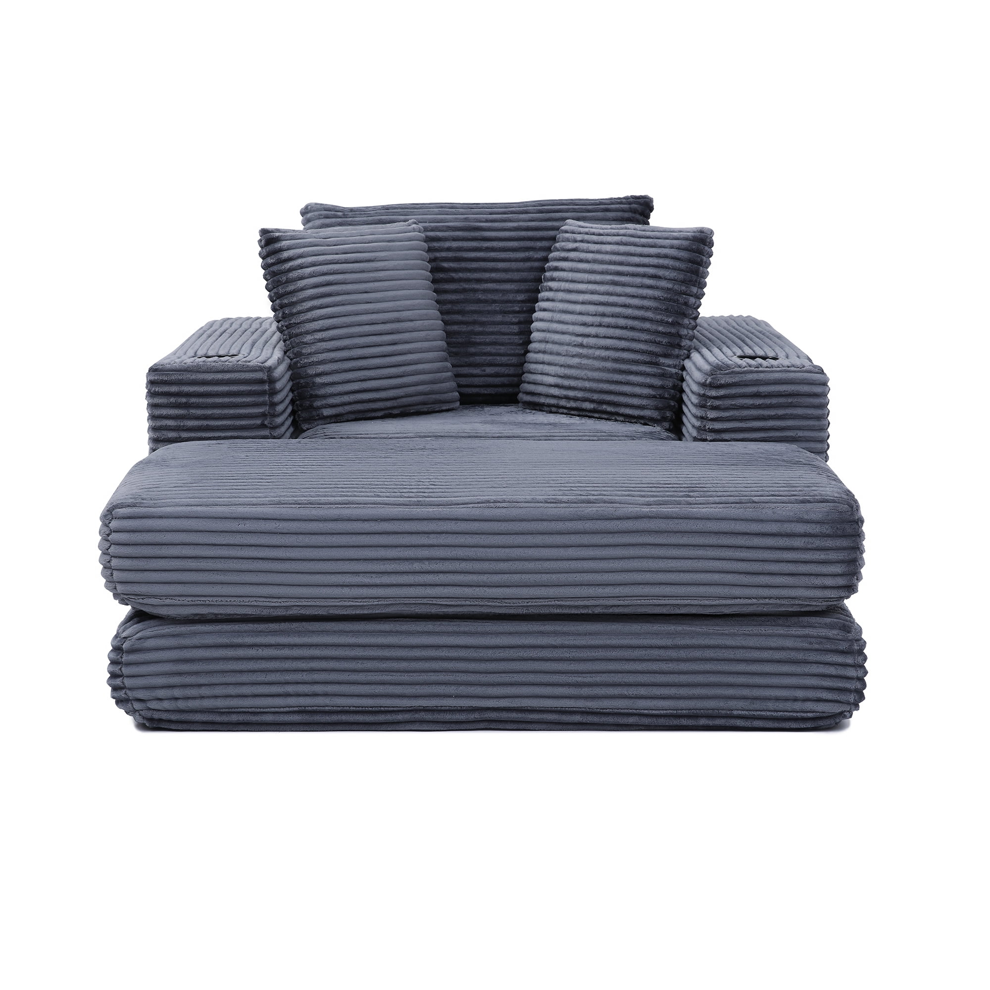 Miniyam 52" x 61" Complete Sleeper Set with Ottoman – Plush High-Density Foam, 3-in-1 Function (Bed, Lounge, Chair), Cup Holders (Grey)