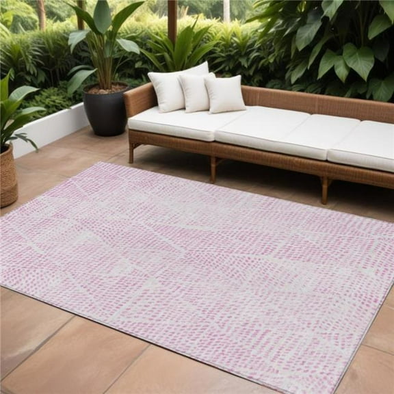 HomeRoots 577581 9 x 12 ft. Geometric Washable Indoor & Outdoor Rectangle Area Rug, Pink & Ivory