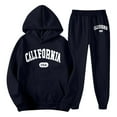 thumbnail image 4 of sususu Slim Fit Men's Suit,Letter Graphic Hooded Sweatshirt and Jogger Pants Casual Two Piece Set for Men - Navy, 4 of 5