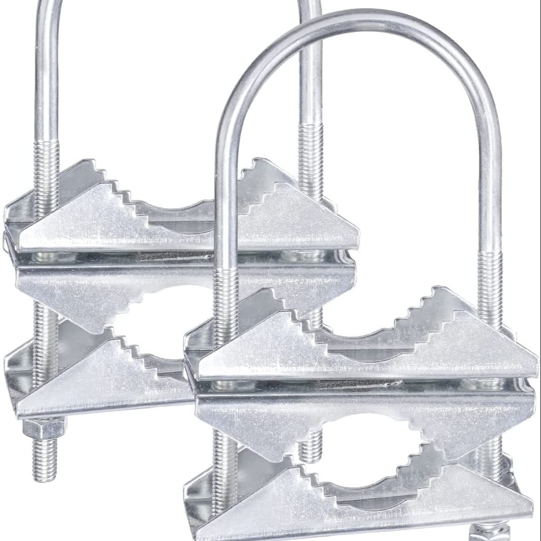 Eightwood Double Antenna Mast Clamp V-Jaw Bracket U Bolts Pipe Mounting Hardware 2 Sets for WiFi Antenna,Lora Antenna