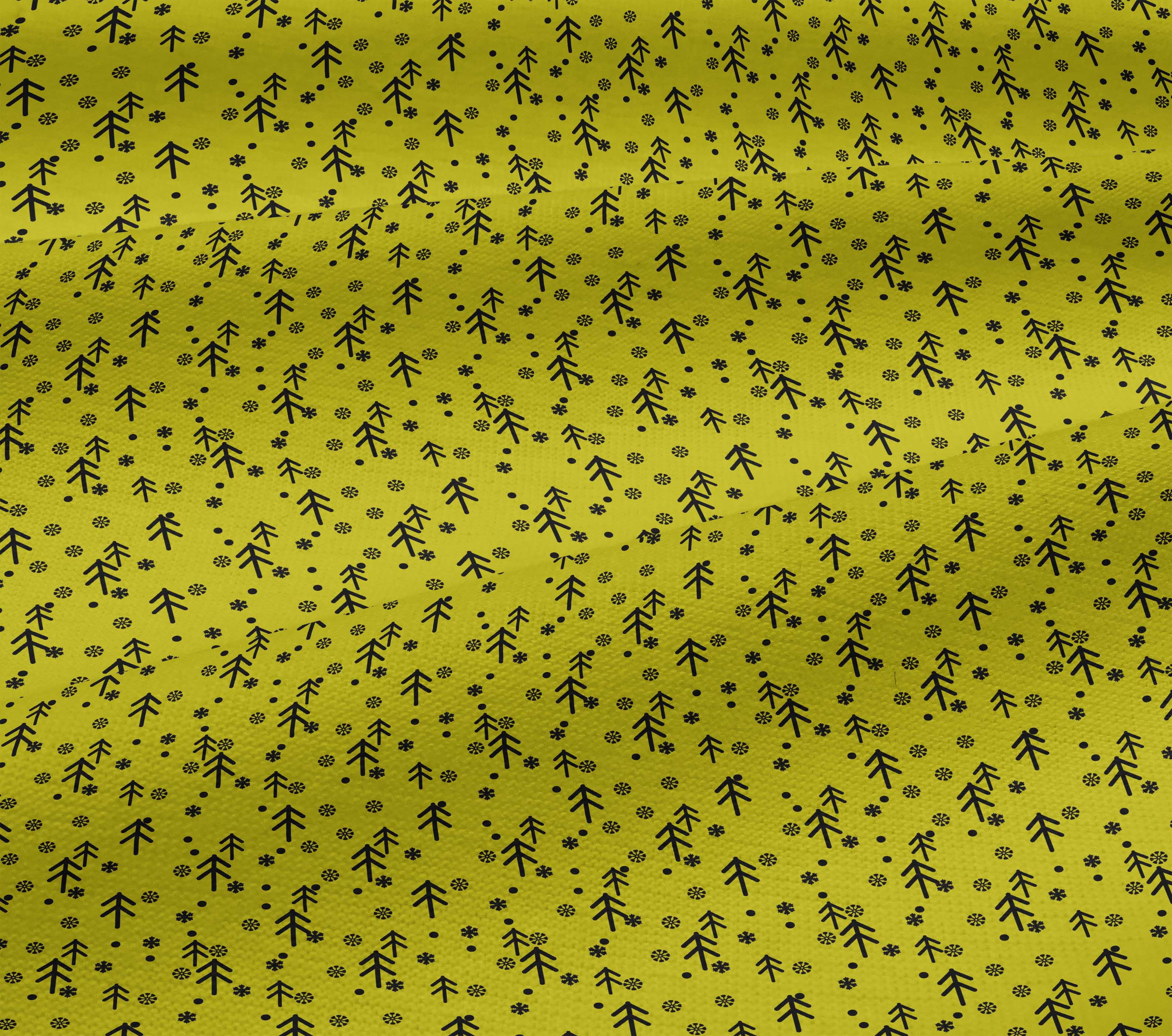 oneOone Cotton Jersey Yellow Fabric Merry Christmas Sewing Material Print Fabric By The Yard 58 Inch Wide-VNZ