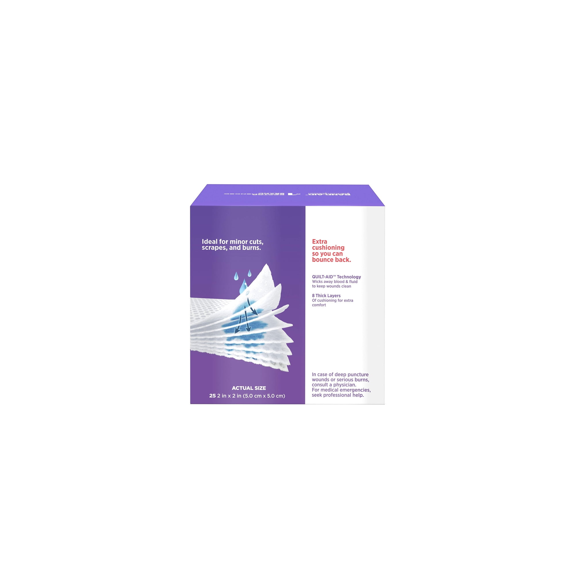 Band-Aid Brand Small Cushion Care Thick Gauze Pads 2 in X 2 in 25 Ct (Pack of 24)