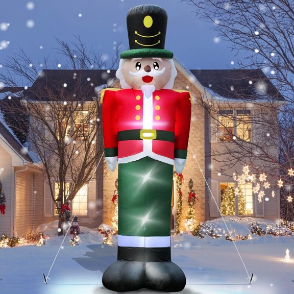 12 Feet Nutcracker Christmas Inflatable LED Light Up Decor Outdoor Holiday Decoration Blow Up Soldier Model Scene for Garden Indoor Porch Lighted Christmas Party