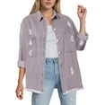 thumbnail image 2 of adviicd Oversized Jean Jacket Boyfriend Denim Jacket for Women Button Down Long Sleeve Jean Coat Light Purple, M, 2 of 7