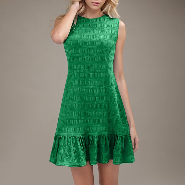 Staron Robes pour Femmes Été Liquidation à Moins de 10 $ Sans Manches à Volants Unies Robes Soleil Été Printemps Col Rond Ample Fluide Robe de Plage Vert P