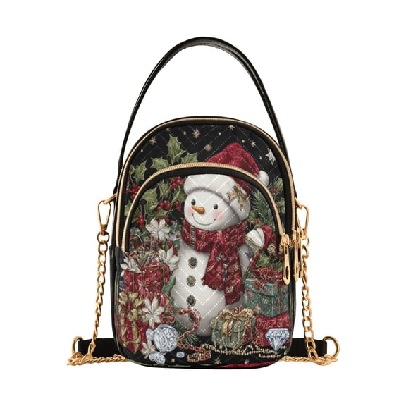 Women's Crossbody Handbag Shoulder Handbag 5.91x3.15x8.27 Inch Bank Card Bag Cash Bag Key Bag Warm Cute Christmas Snowman