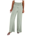thumbnail image 2 of CFLVAEK Flare Bootcut Pants for Plus Size Women Comfy Button Cotton Linen Trousers Smocked High Waist Office Slacks Casual Full Length Solid Pant Green 3XL, 2 of 8