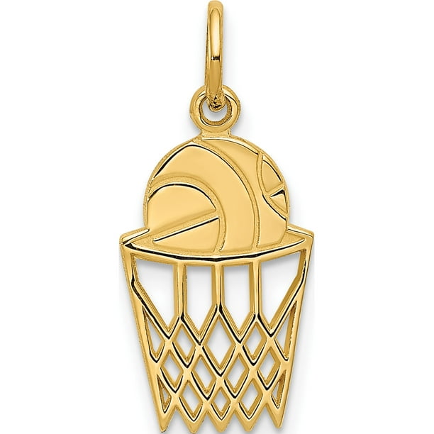 Jewelry by Sweet Pea 14k Yellow Gold Basketball in Net (10x22mm