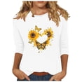 thumbnail image 1 of Tnhcen Chemises à Manches 3/4 Col Rond Imprimé Floral Automne pour Femmes - Basiques Décontractés Grande Taille P-3TG, 1 of 4