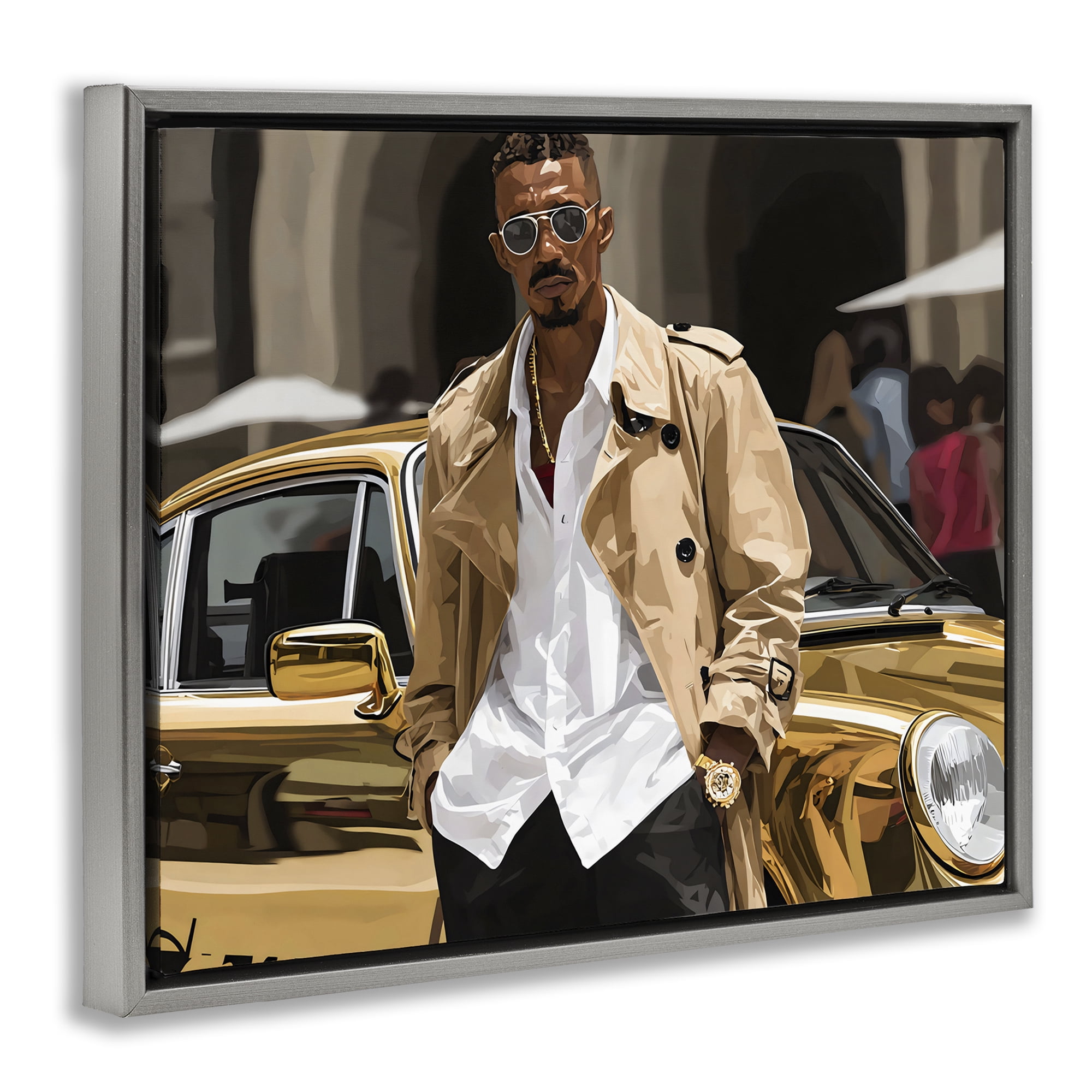 Stupell Industries Classy Gilded Sportscar & Driver Gray Framed Floater Canvas Wall Art, design by Franklyn Gregory