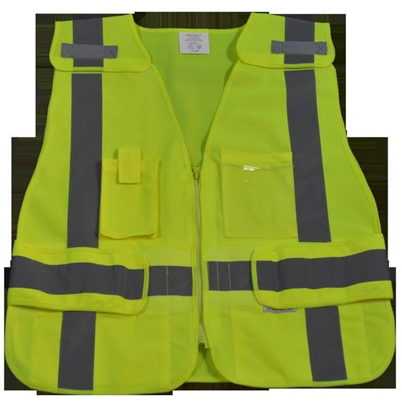 Petra Roc LV2-LPSV-PLUS Public Safety Vest 207-2006 Lime Solid Breakaway with Non-Cloth Hook & Eye Breakaway Zipper 5 Pockets, 2X & 5X