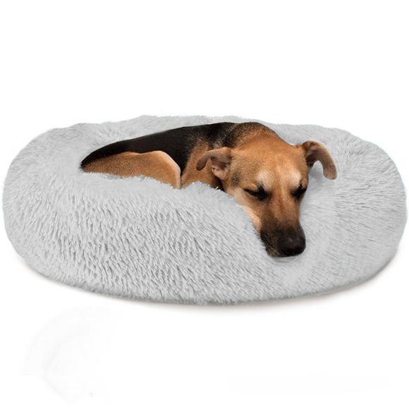 SlowTon Calming Dog Bed for Large Dogs Cats, Donut Cuddler Cozy Warm Anti-Anxiety Dog Cat Cushion Mat, Ultra Soft Fluffy Plush Round Pet Pillow Machi
