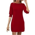 thumbnail image 2 of Summer Dresses for Women Plus Size, Women's Casual Summer Dress Spring Short Sleeve Dress With Pockets Beach A Line Casual Dress(Red,XL), 2 of 8