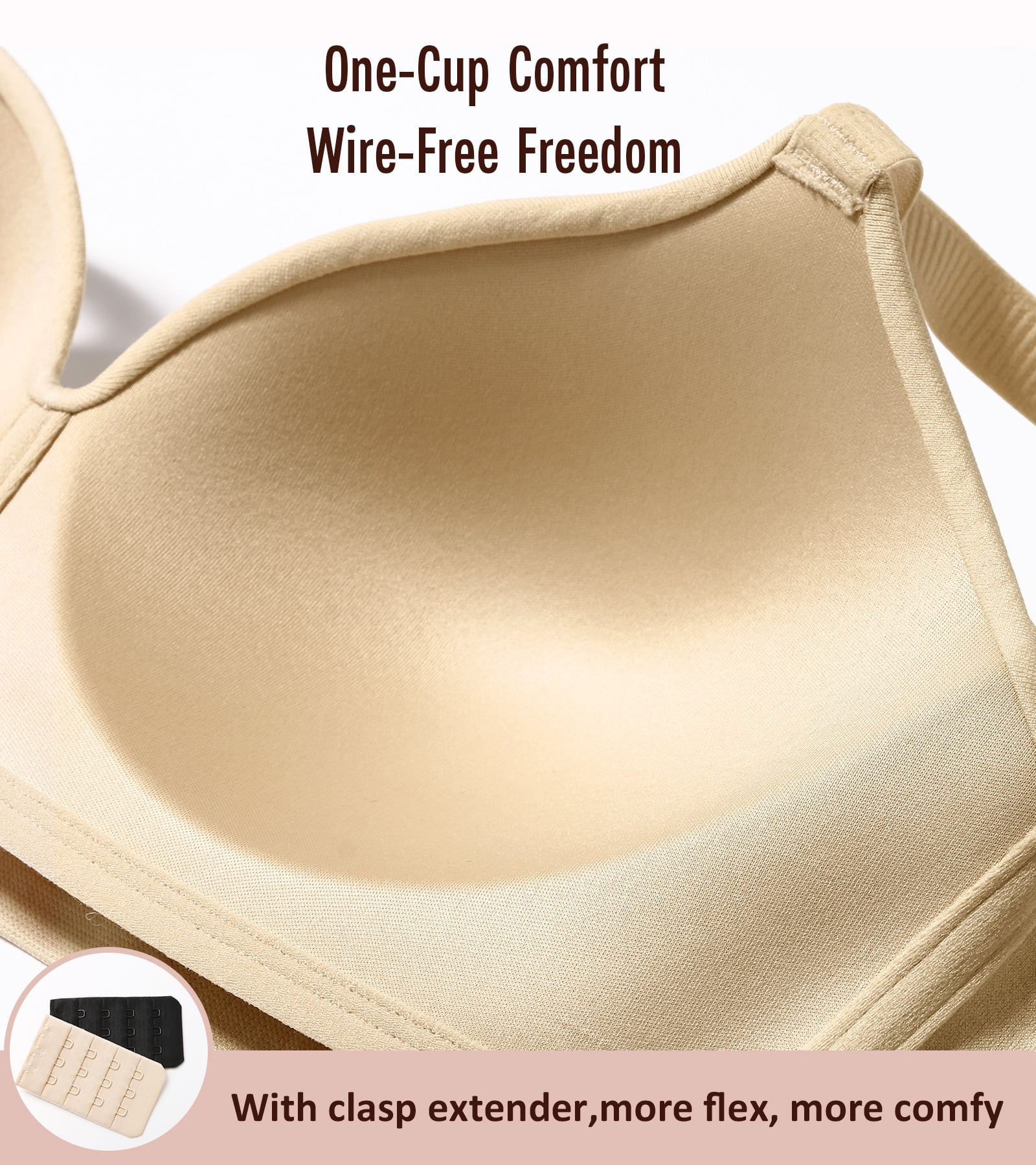 Exerin Women's Wireless Bras Full Coverage Support Seamless Plus Size Bra(Beige,XXL)