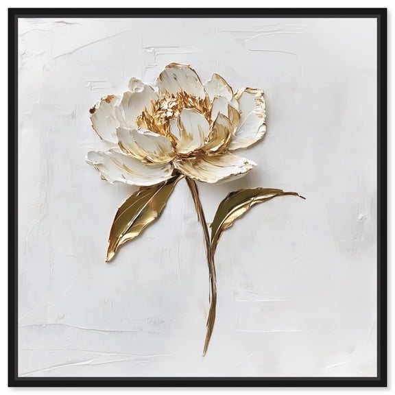 Simple Golden Peonie Canvas Butterfly Art by Art Remedy, Black Frame, 12 x 12
