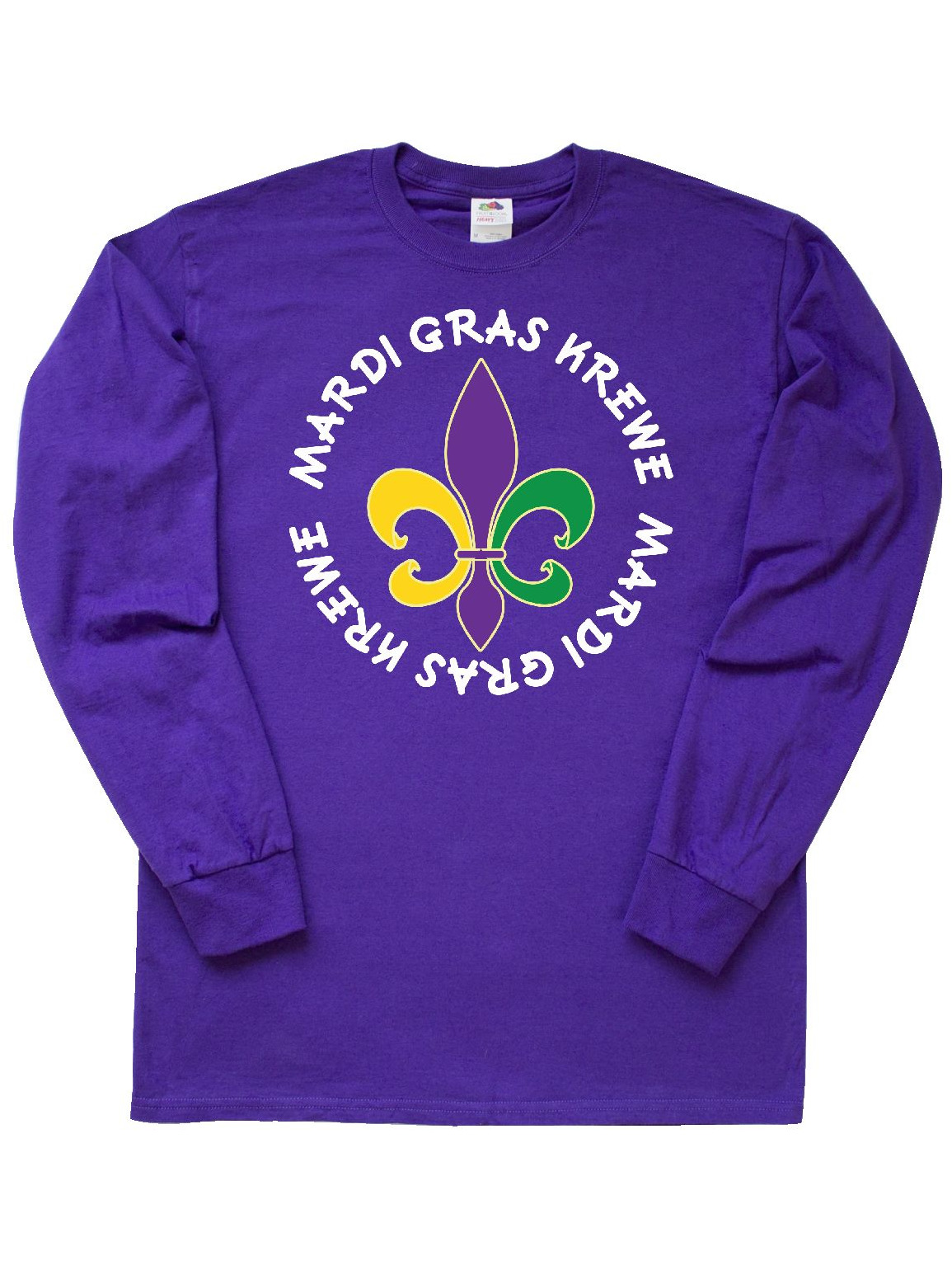 Adult**Mardi Gras with 3 Fleur de Lis purple green gold Adult LONG SLEEVE