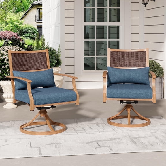 HOYOA Swivel Rocker Outdoor Patio Chairs Set of 2, Wicker Dining Chairs with Beige Thickened Cushions, Rattan Rocking Chair for Garden, Backyard, Lawn Porch