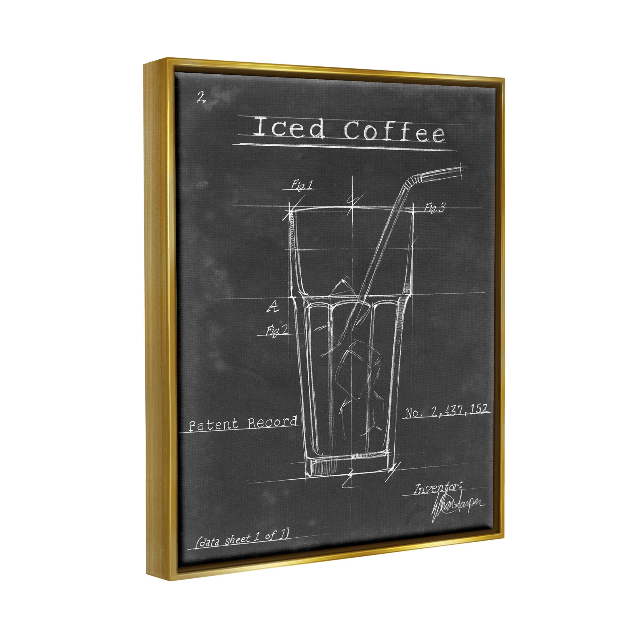 Stupell Industries Iced Coffee Patent Diagram Chart Graphic Art Metallic Gold Floating Framed Canvas Print Wall Art, Design by Ethan Harper