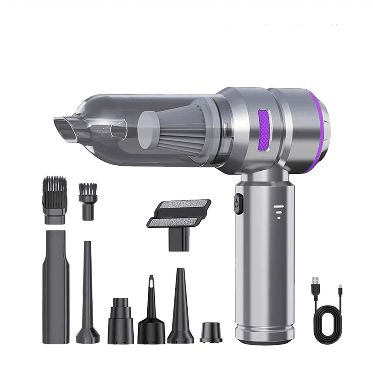 Car Vacuum Cleaner Portable High Power Handheld Brushless Motor Cleaning Machine Air Duster for Home Appliance Silver,1 * Vacuum cleaner 1 set * Accessories 1 * USB-C Charging Cable,Silver