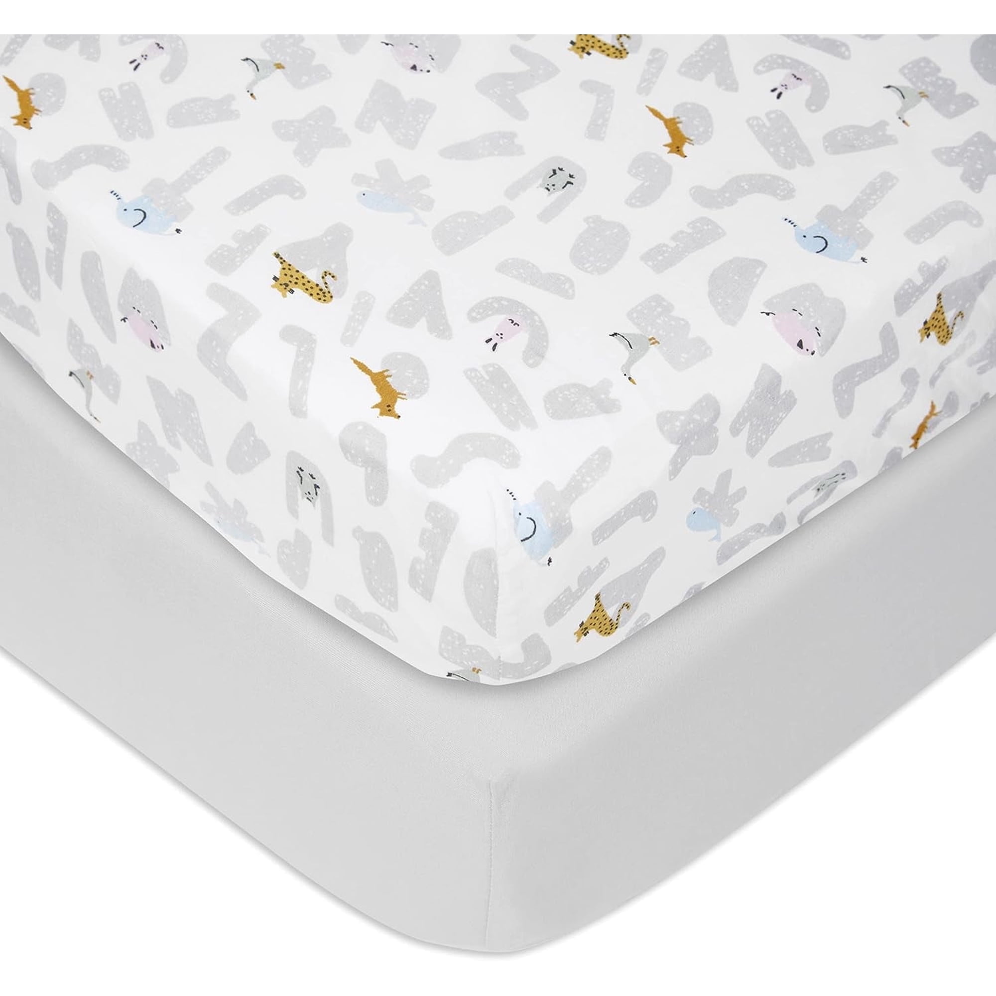 aden + anais Essentials, Cotton Poplin Crib Sheets , Alphabet Animals, Unisex, Infants, 2-pack