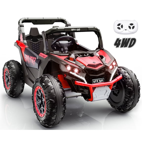 24V Kids Ride On Car UTV,Remote Control Ride on Toys Electric Car for for Ages 3-8,LED Lights, Spring Suspension, 3 Speeds, Music, Red