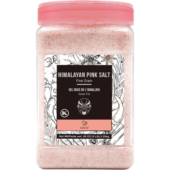 Soeos Himalayan Pink Salt 80oz (5lb), Pink Salt Fine Grain, Pink Salt Refill, Salt for Cooking, Baking and Grilling