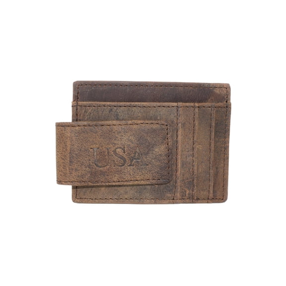 MARSHAL Personalized Money Clip Slim Vintage Leather Wallet For Men Front Pocket RFID Blocking Card Holder With Rare Earth Magnets