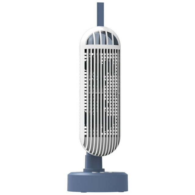 Bwiyojiz 5.31x5.31x15.74" Double-head Small Tower Fan, USB Charging,variable Rotationhorizontal and Vertical Table Top, Three-gear Night Light, Mute Fan Home, Plastic, Blue, Gifts for Yourself