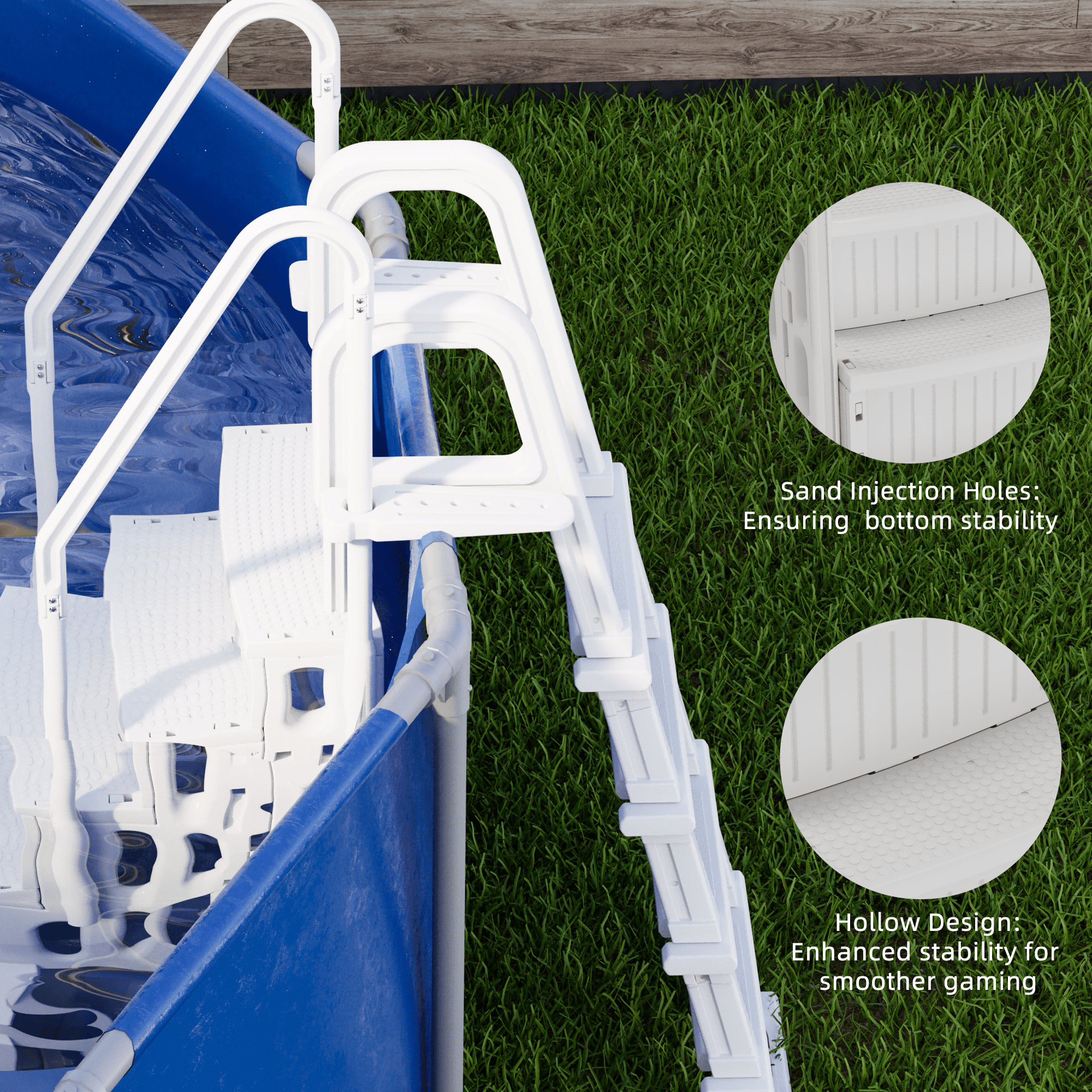 UPHYB Pool Ladder, 3-Step Pool Stairs with Double Handrails and Non-Slip Steps for 36-48” Above Ground and In-Ground Pools, White