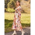 thumbnail image 3 of SANOPY Women's Floral A-Line Midi Dress Colorful Fall V Neck Long Sleeve Flowy Dress Beach Wedding Guest Vacation Dresses, 3 of 5