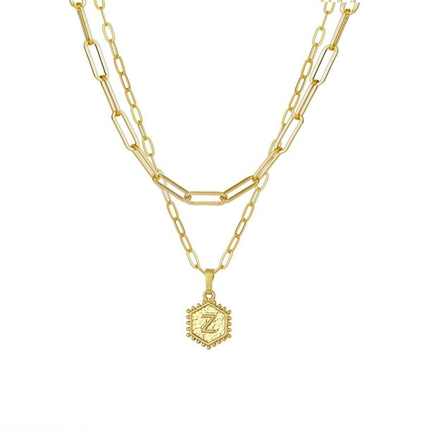 Collar de cadena chapado en oro para mujer Collar de capas con colgante de letra hexagonal Wmkox8yi sjalhkljlk5849