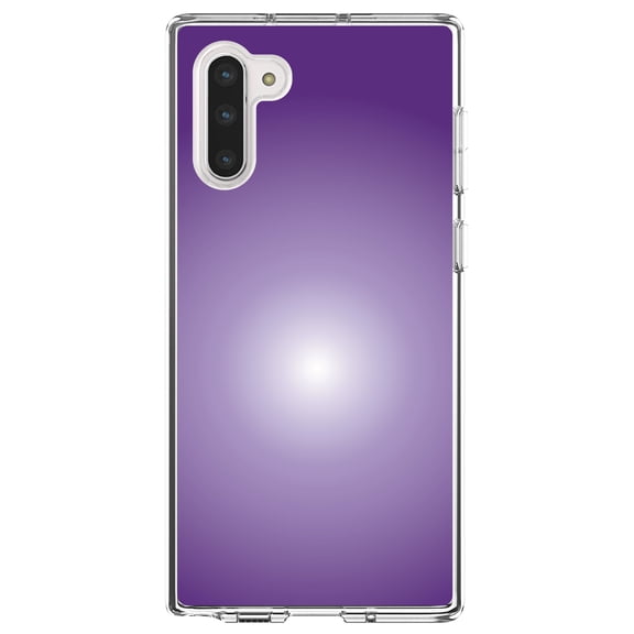 DistinctInk Clear Shockproof Hybrid Case for Samsung Galaxy Note 10 (6.3" Screen) - TPU Bumper, Acrylic Back, Tempered Glass Screen Protector - Purple White Gradient Burst
