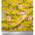 thumbnail image 1 of Soimoi Yellow Rayon Fabric Peach Flower Watercolor Printed Craft Fabric by The Yard 42 Inch Wide, 1 of 3