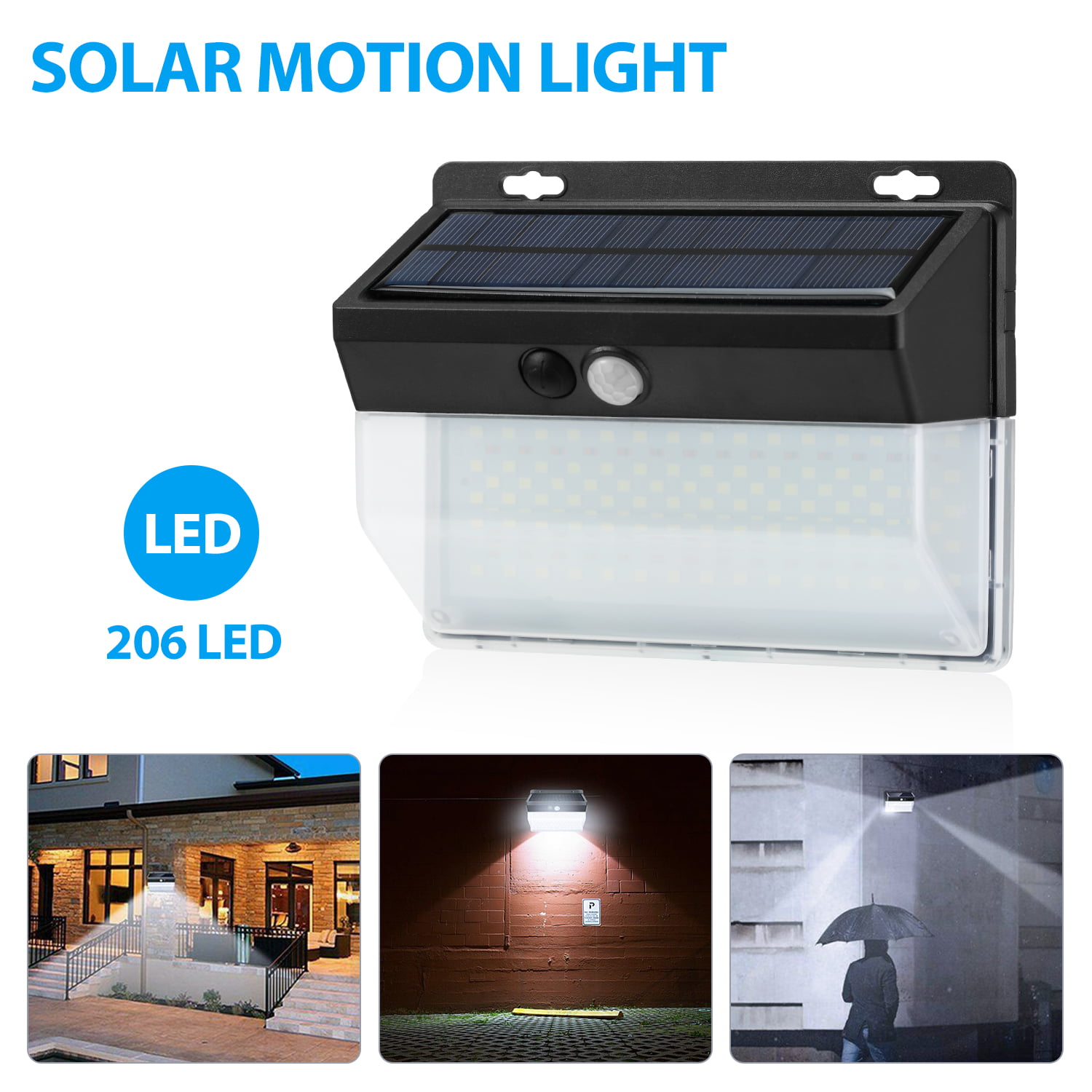 206 LED Solar Power PIR Motion Sensor Wall Light Outdoor Garden Lamp Waterproof 