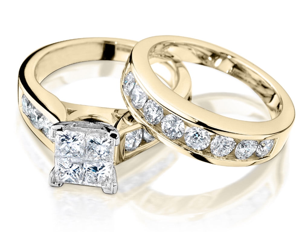 Princess Cut Diamond Engagement Ring and Wedding Band Set 1 2 Carat (ctw) in 10K Yellow Gold by Gem And Harmony