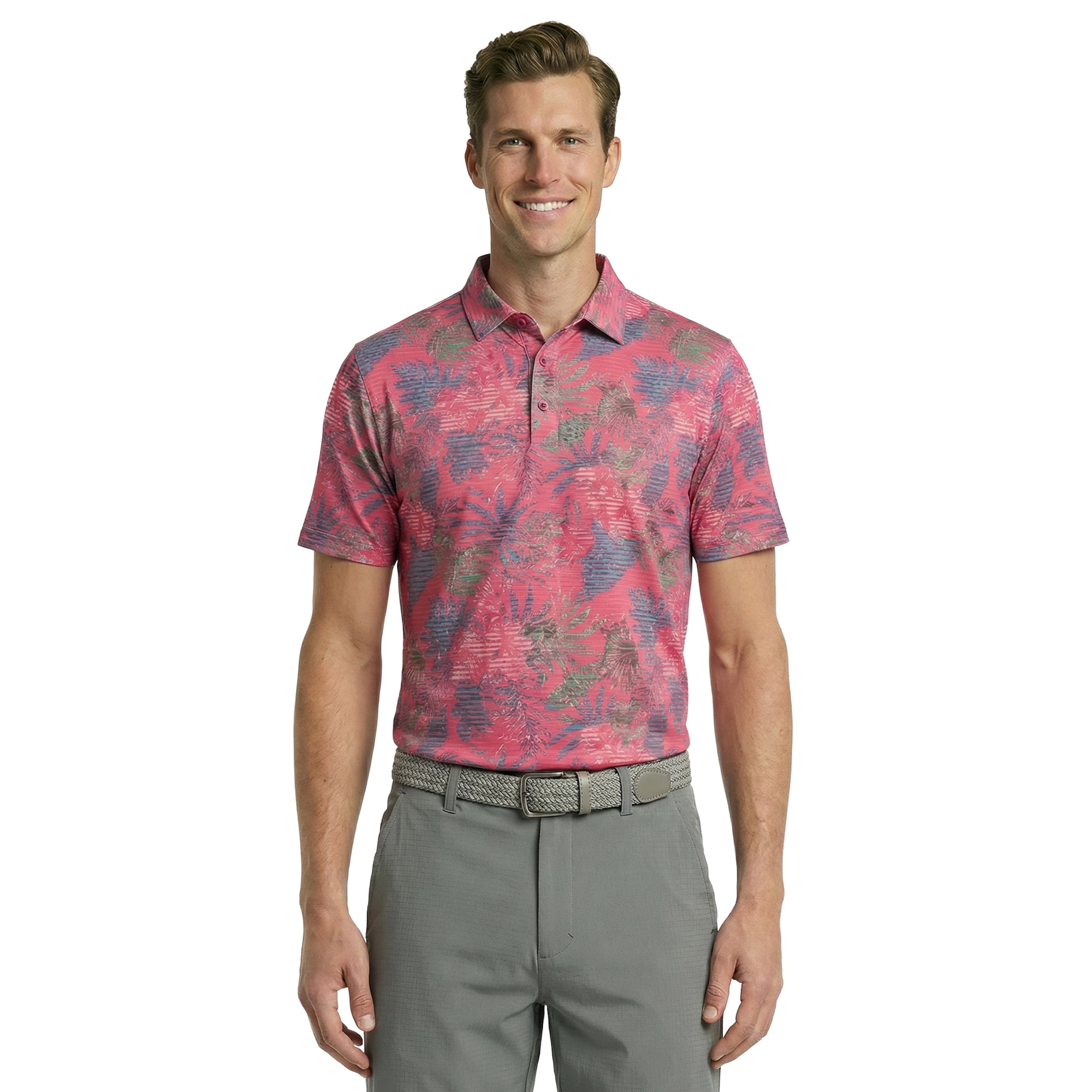 Birdie Bound Men's and Big Men's Tropical Stripes Polo Golf Shirt, Sizes S-5XL